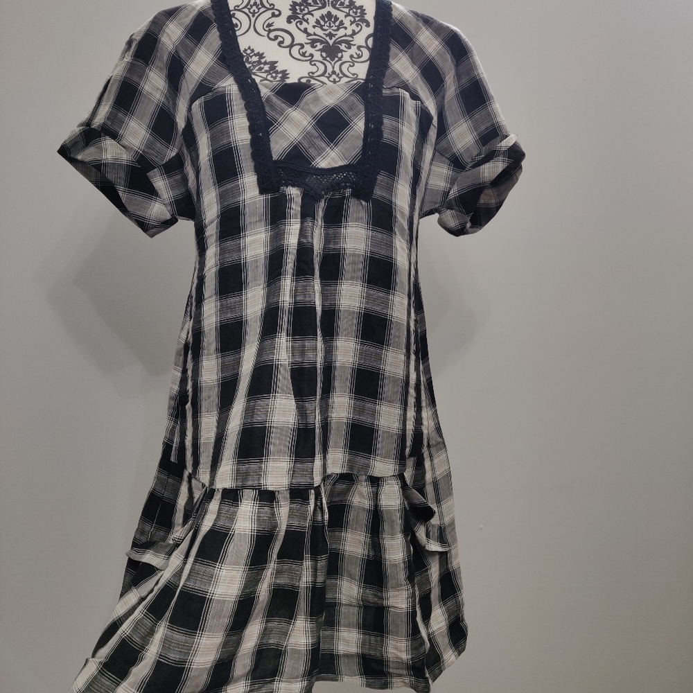 Zara Basic Checkered T shirt Casual Spring Dress